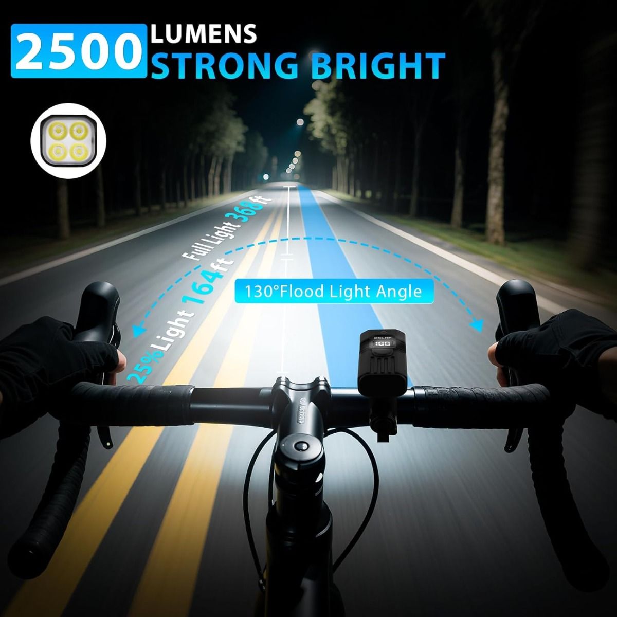 USB-C Dobíjecí Přední LED Světlo na Kolo 1200LM | Pro MTB, Silnici | Snadná Instalace & Bezpečnost