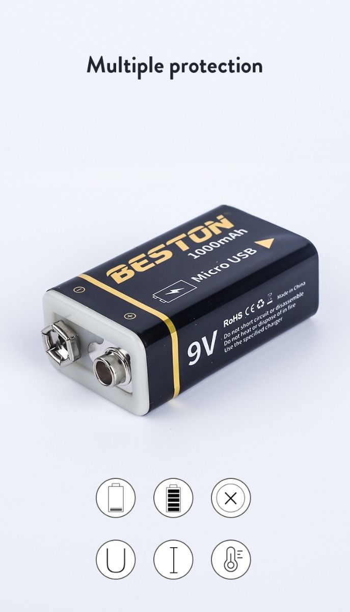 Beston 9V 1000mAh Micro USB dobíjecí baterie ekologický zdroj pro RC vrtulník, mikrofon a hračky