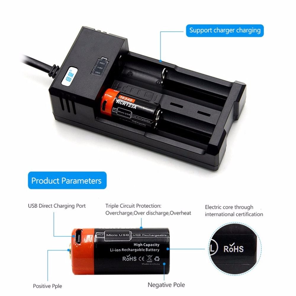 Nabíjecí 16340 Li-ion baterie 650mAh 3.7V s Micro USB – Dlouhá životnost a efektivní nabíjení