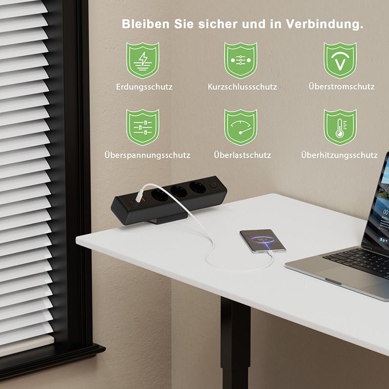 Stolní svorka Napájecí lišta s Rychlým Nabíjením USB-C/A, EU Zásuvky, Přepěťová Ochrana pro Kancelářský Nábytek