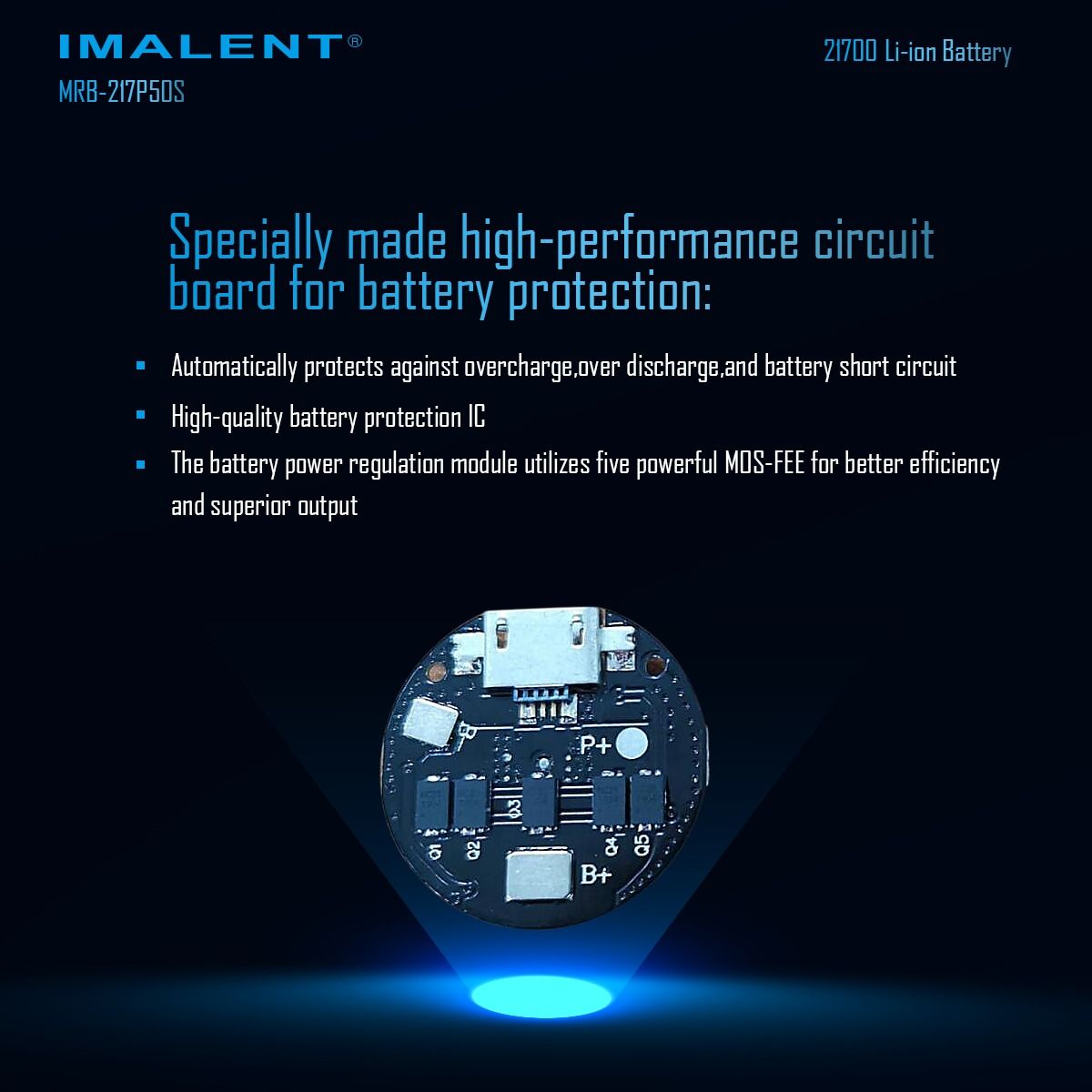 IMALENT MRB-217P50S: Vysokokapacitní dobíjecí Li-ion 21700 5000mAh pro LED svítilny.