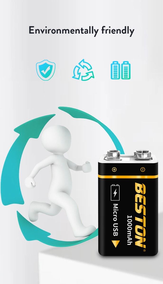 Beston 9V 1000mAh Micro USB dobíjecí baterie ekologický zdroj pro RC vrtulník, mikrofon a hračky