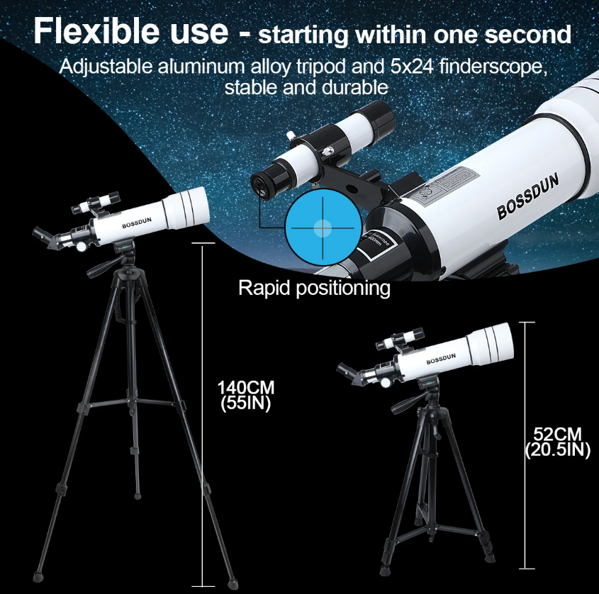 Bossdun 333X Dětský Profesionální Astronomický Dalekohled pro Průzkum Vesmíru & Pozorování Měsíce