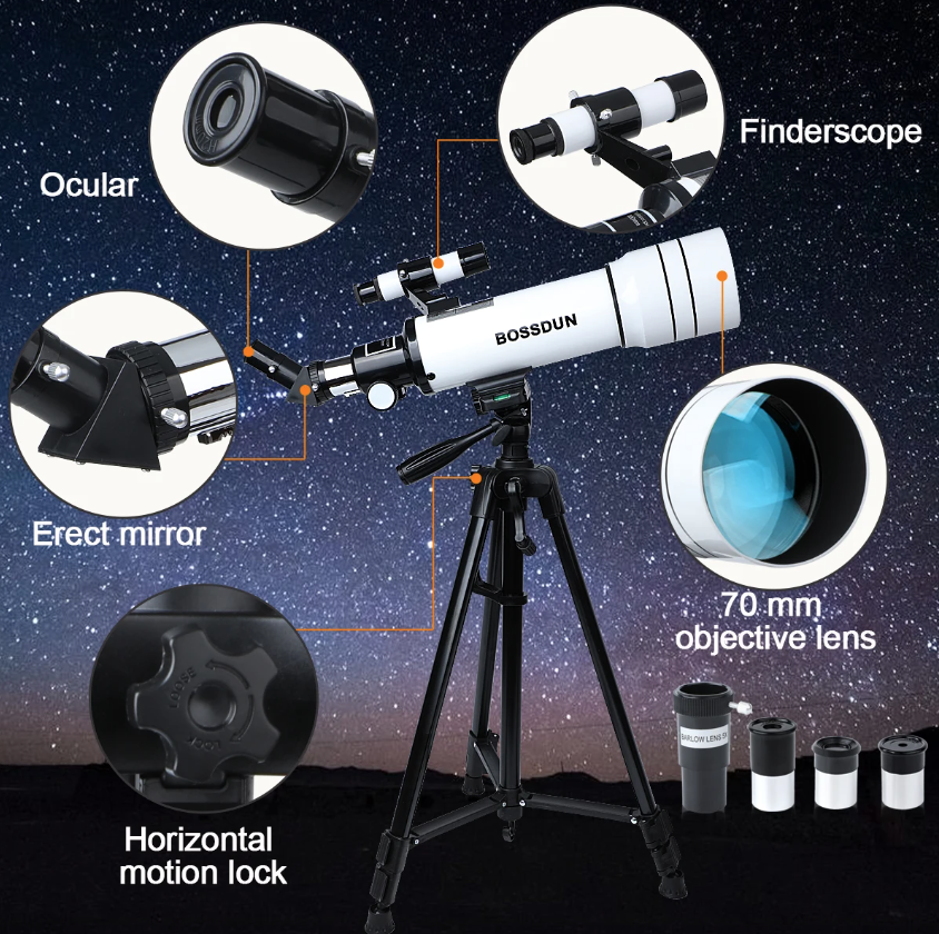 Bossdun 333X Dětský Profesionální Astronomický Dalekohled pro Průzkum Vesmíru & Pozorování Měsíce
