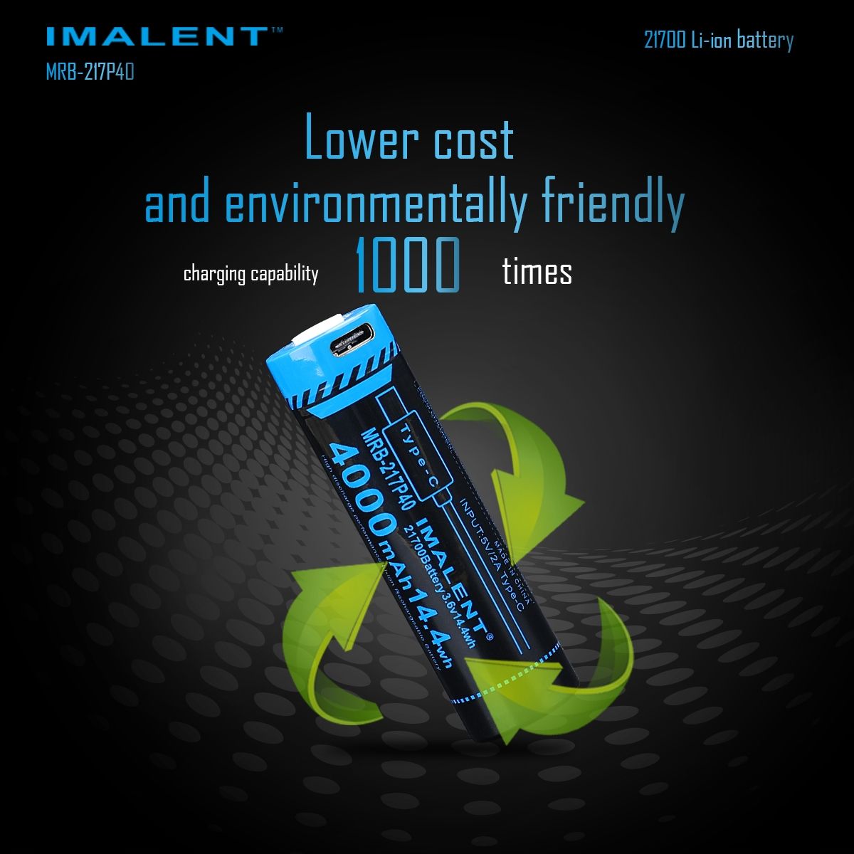 IMALENT MRB-217P40 Baterie 21700 4000mAh Dobíjecí Type-C | Vysoká Kapacita pro Svítilny Elektroniku