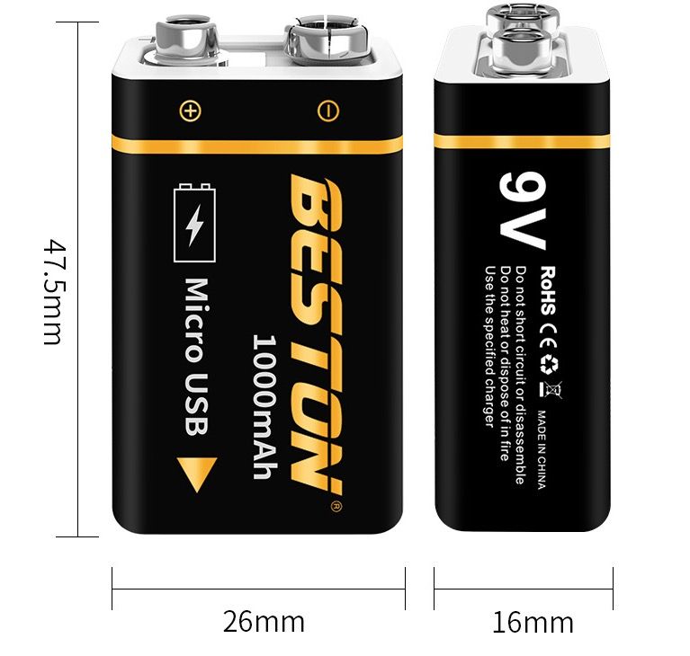 Beston 9V 1000mAh Micro USB dobíjecí baterie ekologický zdroj pro RC vrtulník, mikrofon a hračky