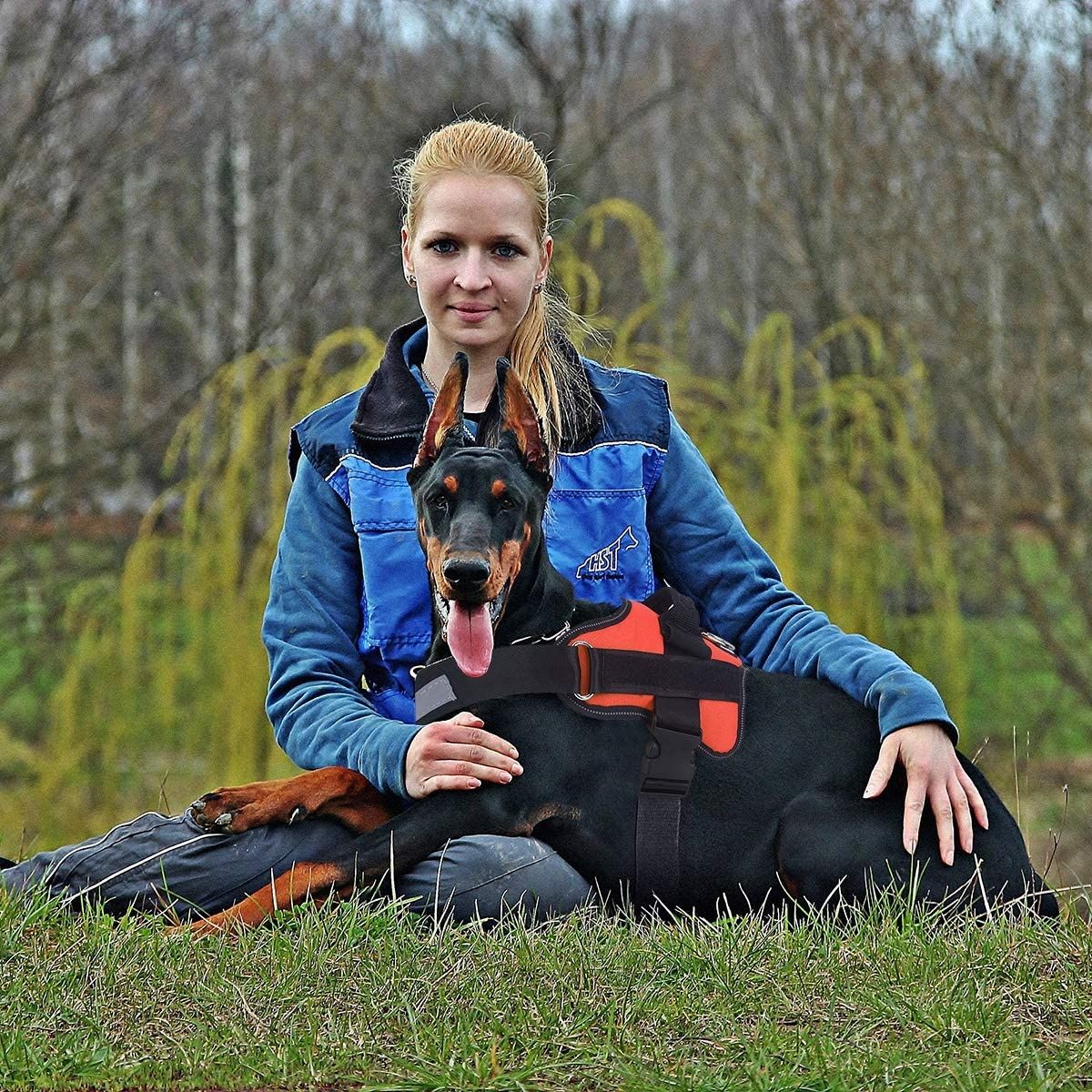 Nepřetahovací reflexní psí vesta s rukojetí a nastavitelným postrojem pro střední plemena, pohodlné vybavení na procházky
