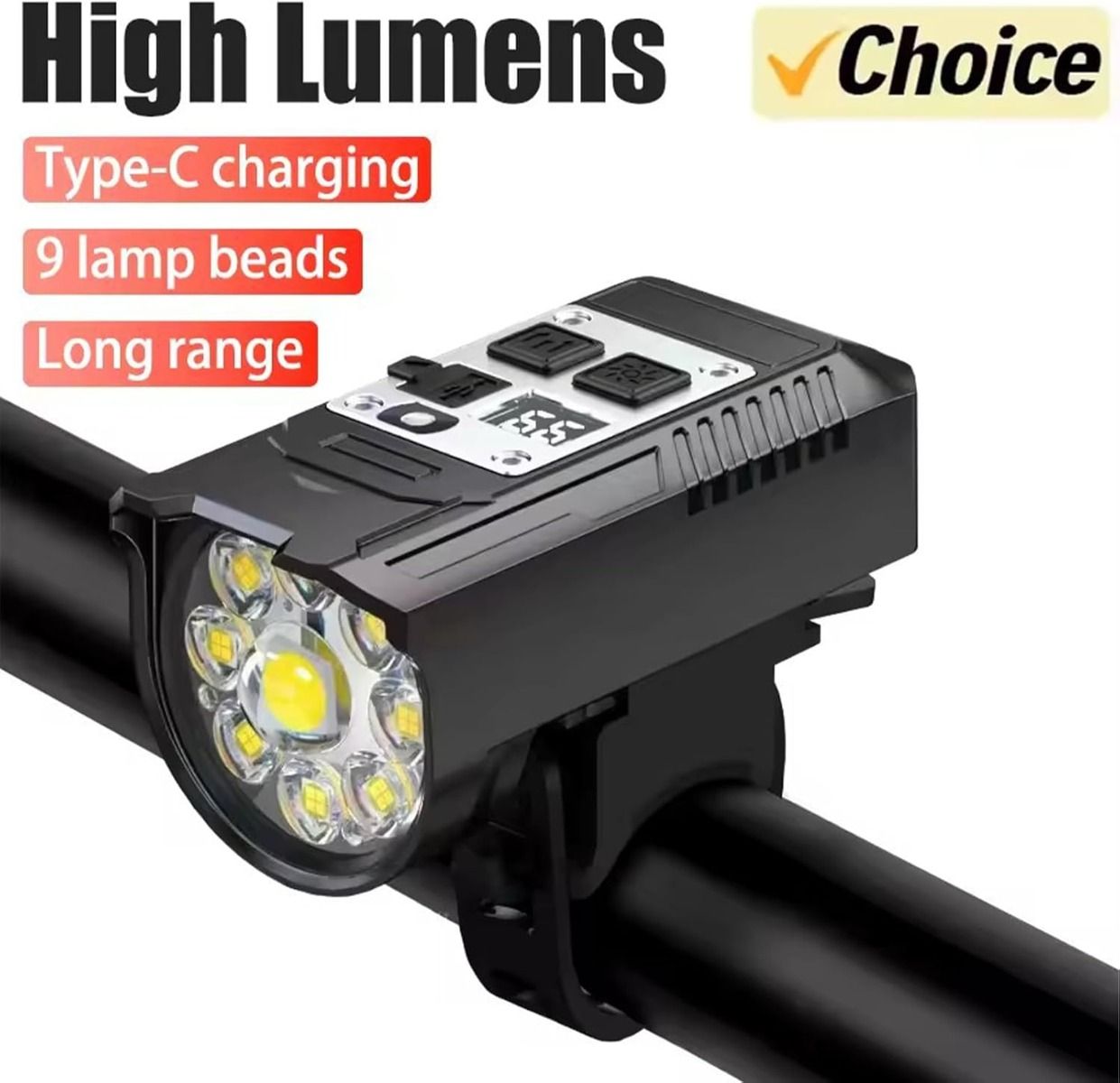 Výkonné 9 LED Přední Světlo na Kolo | USB-C Dobíjecí, Vodotěsné pro Bezpečnost