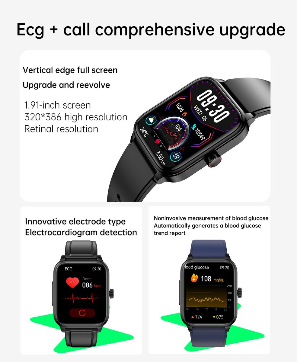 ET540 Krevní glukóza EKG Tělesná teplota Krevní tlak Kyslík v krvi Srdeční tep Bluetooth hovory Chytré hodinky Fitness tracker