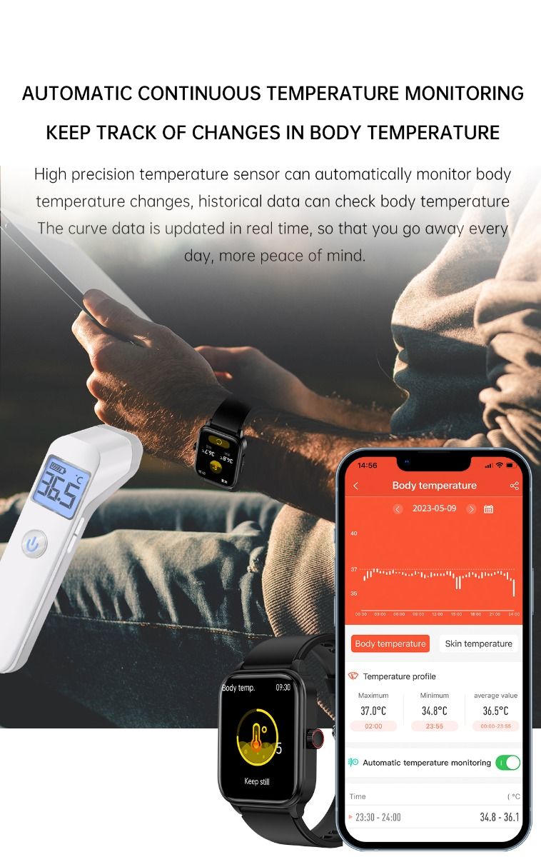 ET540 Krevní glukóza EKG Tělesná teplota Krevní tlak Kyslík v krvi Srdeční tep Bluetooth hovory Chytré hodinky Fitness tracker