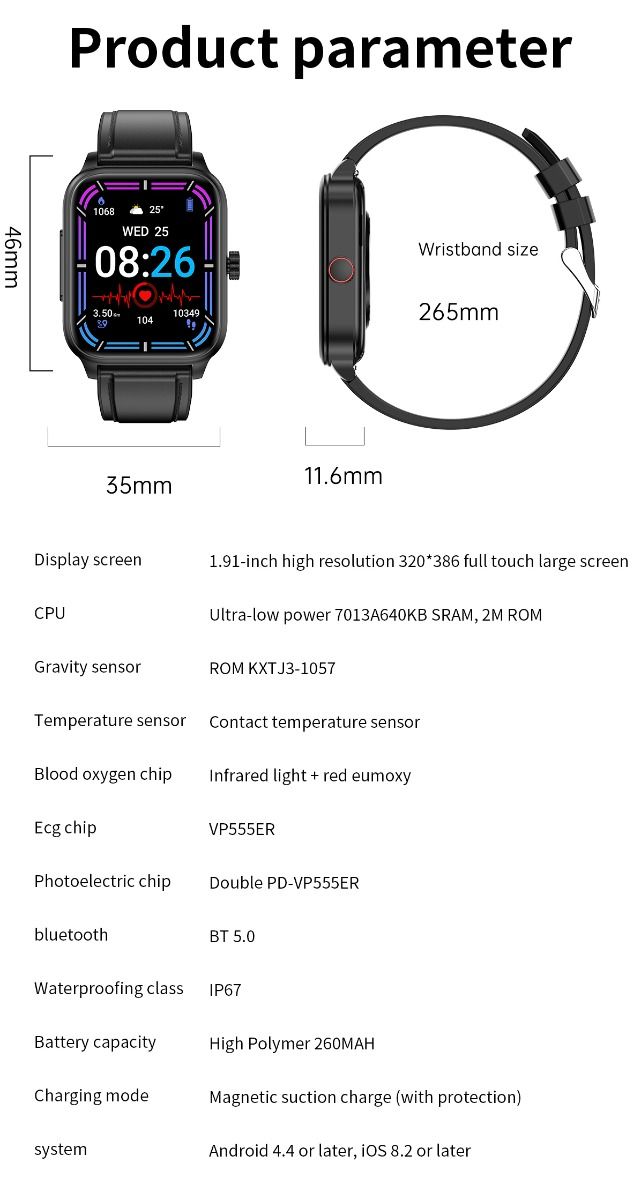 ET540 Krevní glukóza EKG Tělesná teplota Krevní tlak Kyslík v krvi Srdeční tep Bluetooth hovory Chytré hodinky Fitness tracker