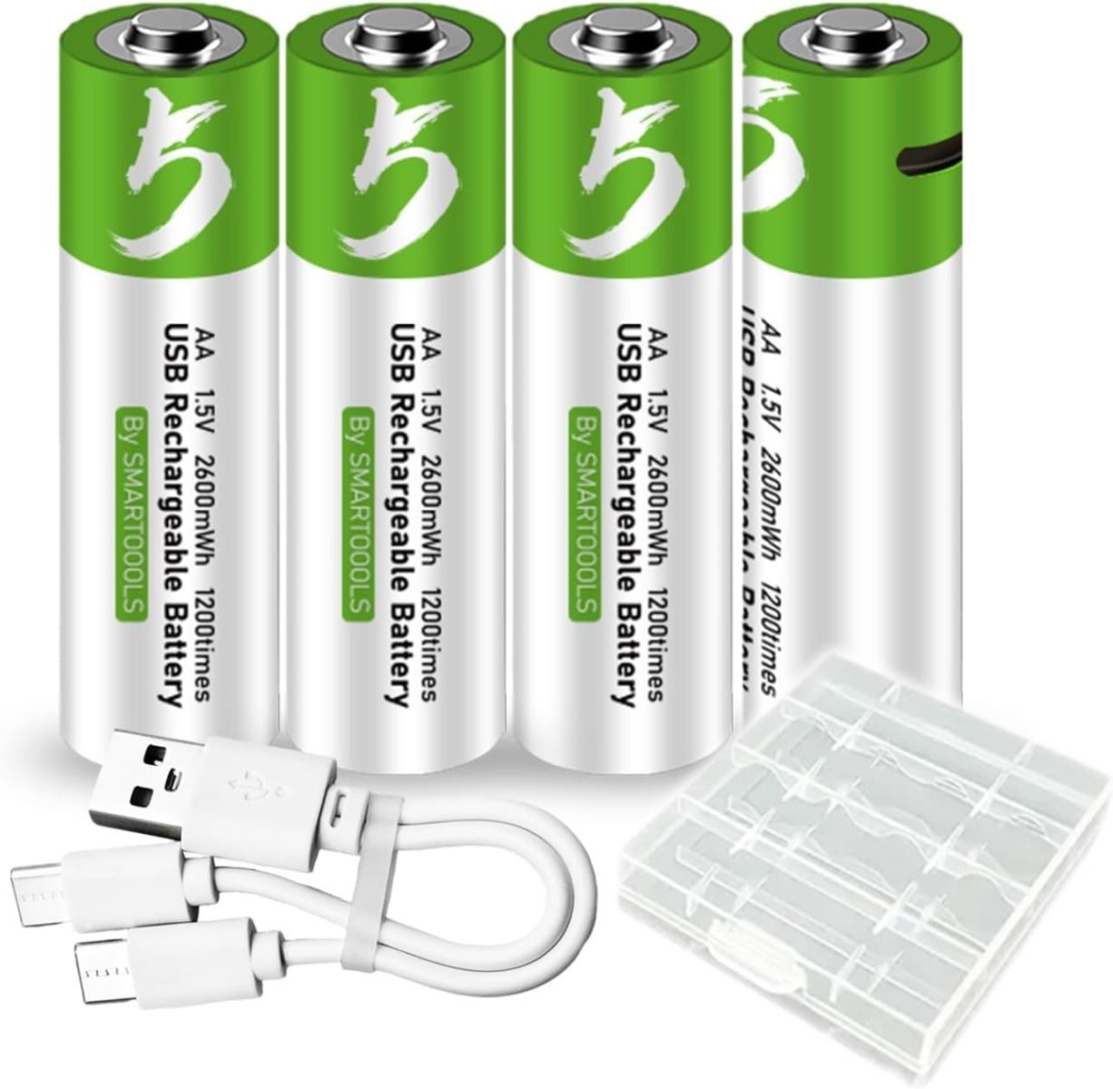 AA dobíjecí baterie USB-C | 4ks 2600mWh 1.5V | Ekologické, dlouhá životnost