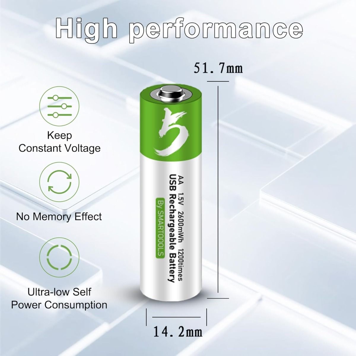 AA dobíjecí baterie USB-C | 4ks 2600mWh 1.5V | Ekologické, dlouhá životnost