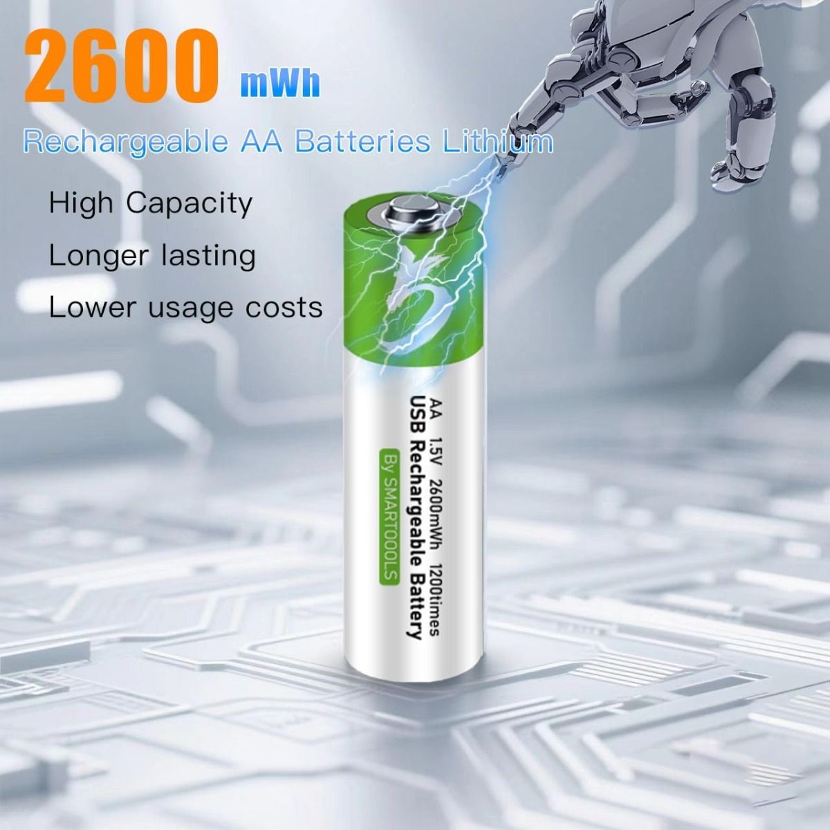 AA dobíjecí baterie USB-C | 4ks 2600mWh 1.5V | Ekologické, dlouhá životnost