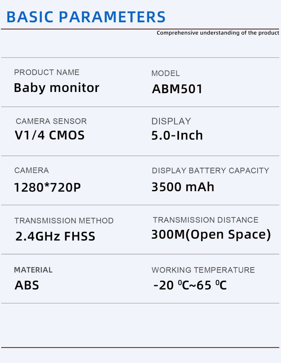 ABM501 Video Chůvička 2.4G Bezdrátová s 5.0" LCD: Noční Vidění, Dvoupásmový Zvuk Pro Klid Rodiny a Péči o Dítě
