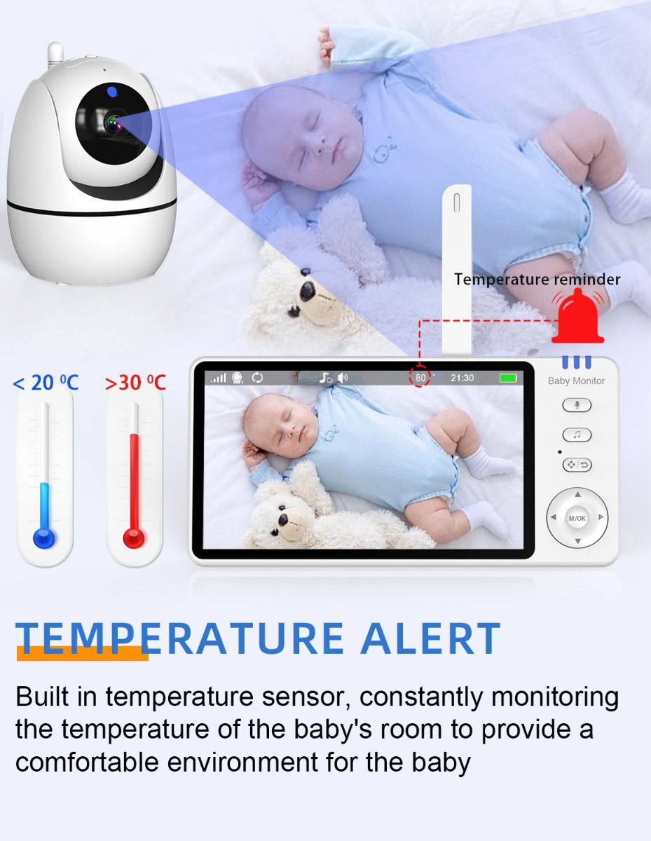 ABM501 Video Chůvička 2.4G Bezdrátová s 5.0" LCD: Noční Vidění, Dvoupásmový Zvuk Pro Klid Rodiny a Péči o Dítě