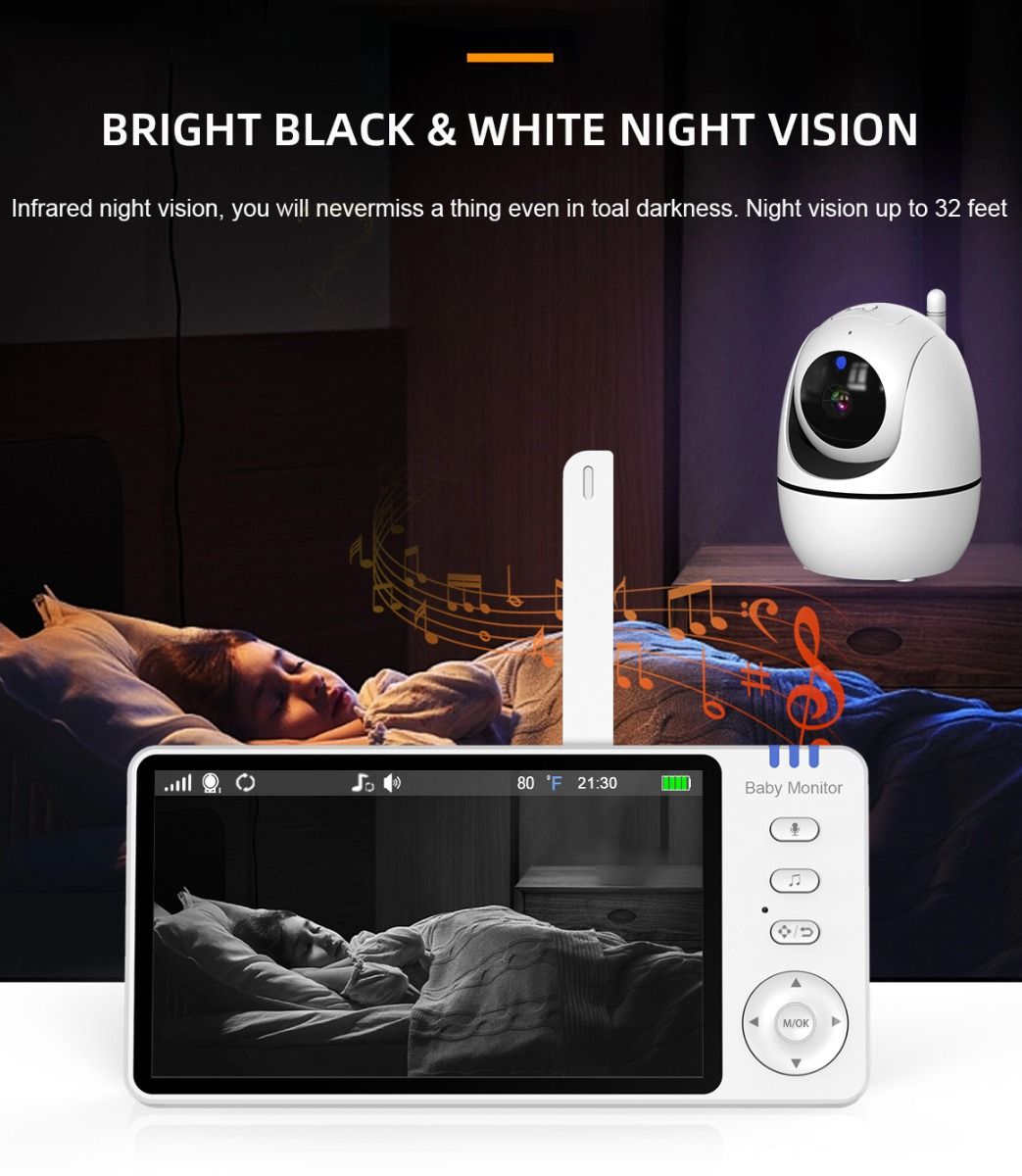 ABM501 Video Chůvička 2.4G Bezdrátová s 5.0" LCD: Noční Vidění, Dvoupásmový Zvuk Pro Klid Rodiny a Péči o Dítě