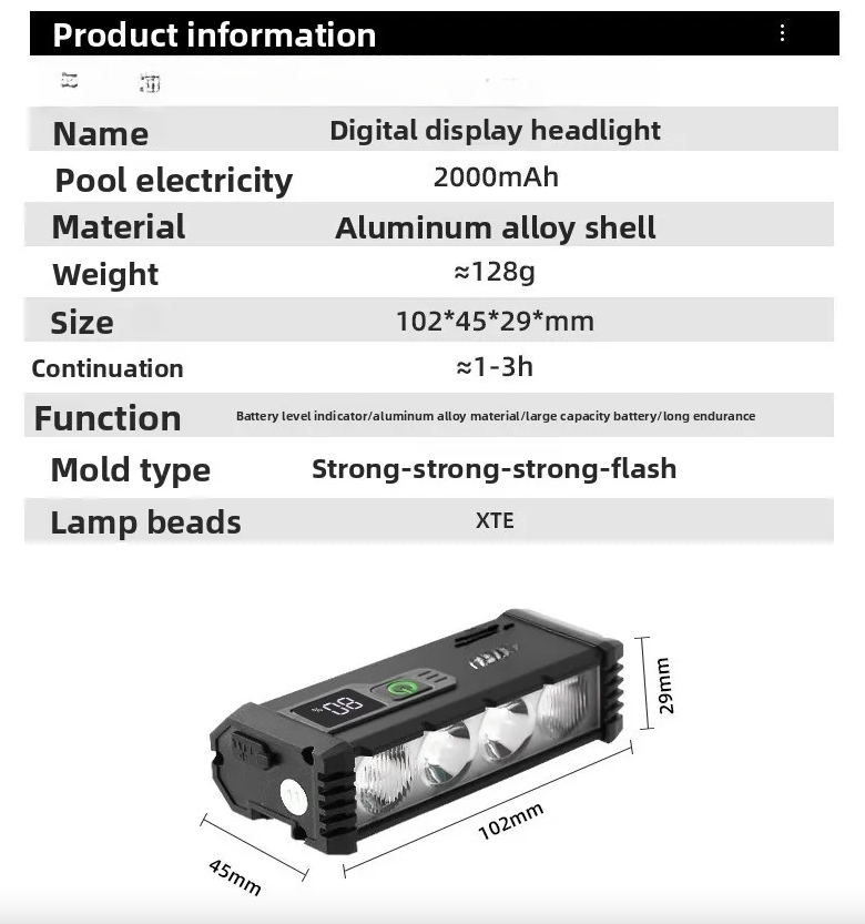 ACRUNU LED světlo na kolo 4000lm, USB dobíjecí. 4 režimy pro viditelnost a bezpečnost na kole.