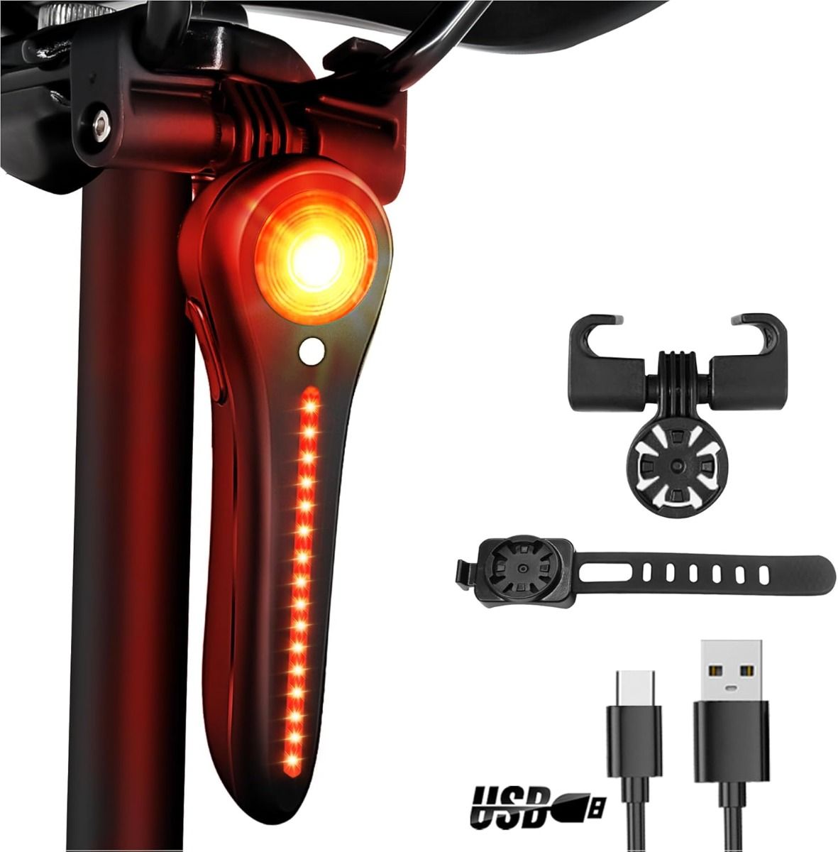 Chytré zadní světlo na kolo USB-C, super jasné pro bezpečnost a viditelnost cyklisty