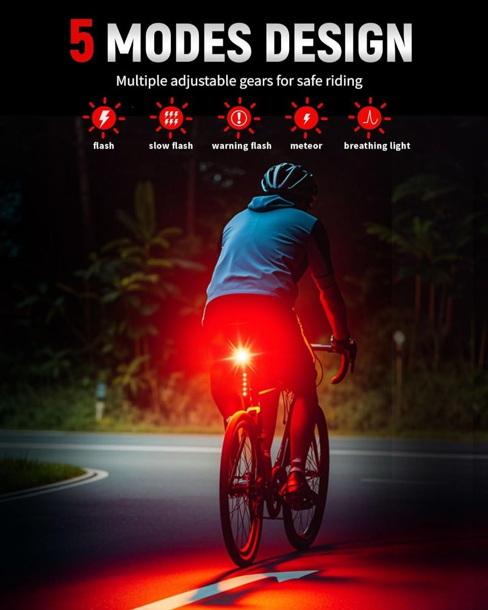 Chytré zadní světlo na kolo USB-C, super jasné pro bezpečnost a viditelnost cyklisty