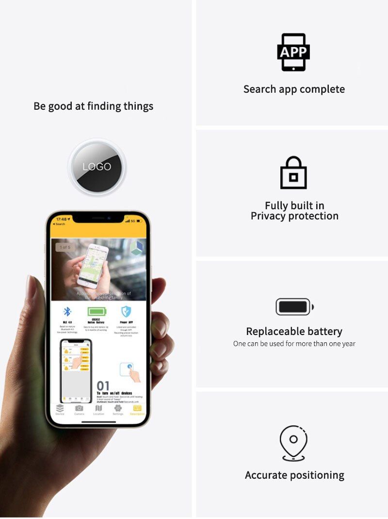 **Mini GPS Tracker Bluetooth 4.0 | Smart Locator pro děti, mazlíčky | Kompaktní Anti-Lost | iSearching**