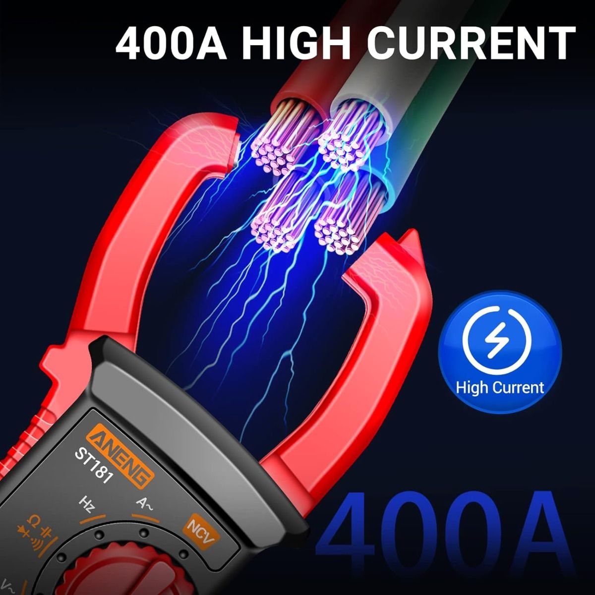 ANENG ST180 Digitální klešťový multimetr tester 4000 čísel s NCV, Ampér, Ohm, Volt, měří střídavý proud, střídavé/stejnosměrné napětí, kapacitu, odpor, diody, spojitost, frekvenci, podsvícení, elektrikářské nástroje
