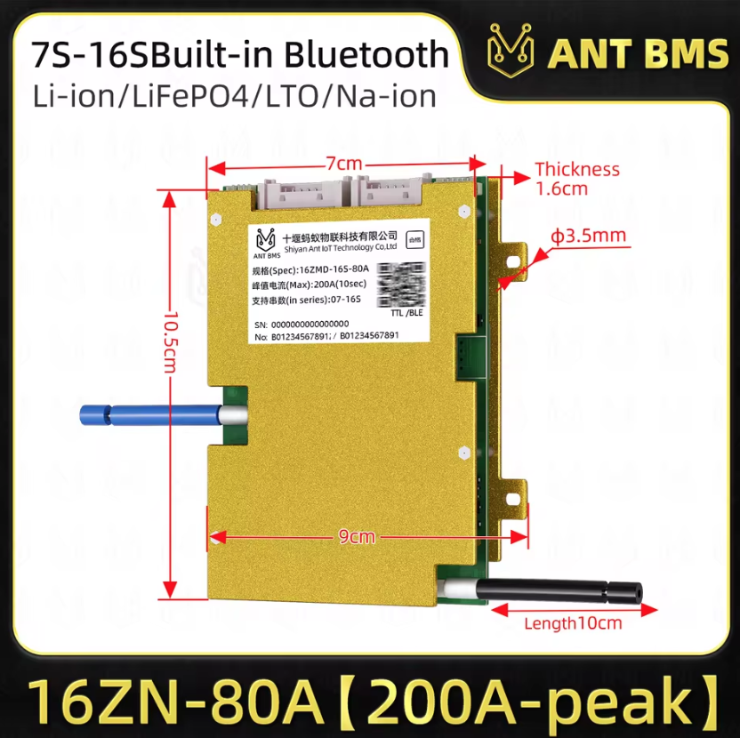 ANT Smart BMS 4S-24S Chytrá Bluetooth BMS pro LiFePO4/Li-ion E-kolo/koloběžku, 40A/30A.
