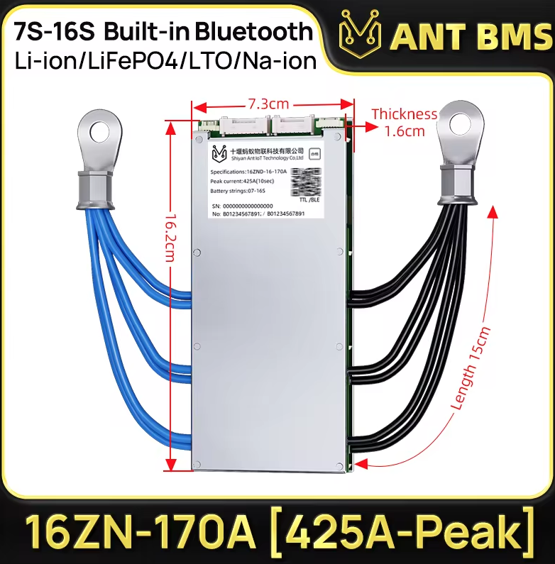 ANT Smart BMS 4S-24S Chytrá Bluetooth BMS pro LiFePO4/Li-ion E-kolo/koloběžku, 40A/30A.