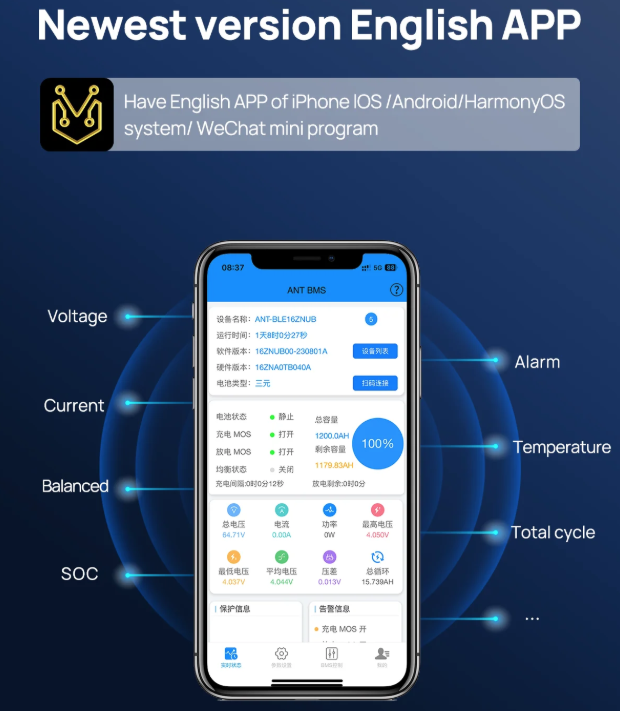 ANT Smart BMS 4S-24S Chytrá Bluetooth BMS pro LiFePO4/Li-ion E-kolo/koloběžku, 40A/30A.