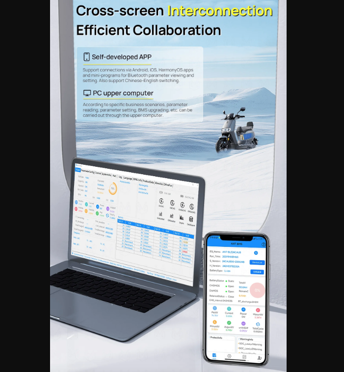 ANT Smart BMS 4S-24S Chytrá Bluetooth BMS pro LiFePO4/Li-ion E-kolo/koloběžku, 40A/30A.