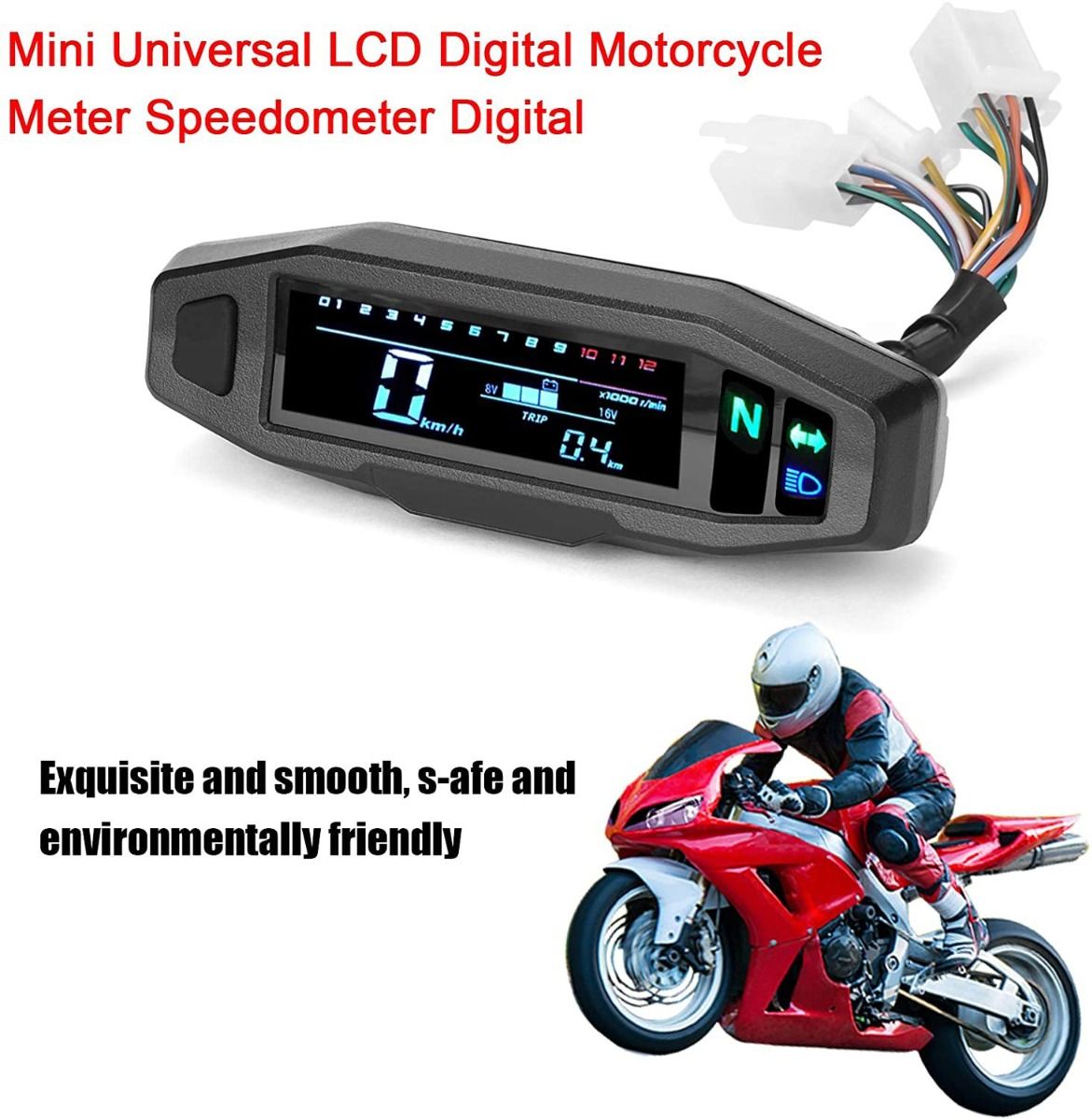 Univerzální digitální měřič otáček, rychloměr a počitadlo kilometrů pro motocykl s multifunkčním displejem a snadnou instalací.