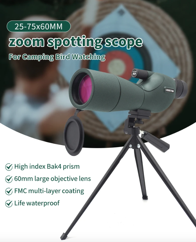 25-75x60 Zoom ED Monokulární Dalekohled Bak4 pro Kempování & Pozorování Ptáků - Výkonný Dalekohled