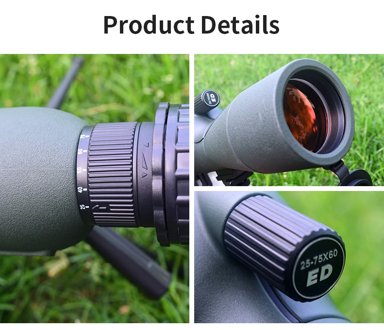25-75x60 Zoom ED Monokulární Dalekohled Bak4 pro Kempování & Pozorování Ptáků - Výkonný Dalekohled