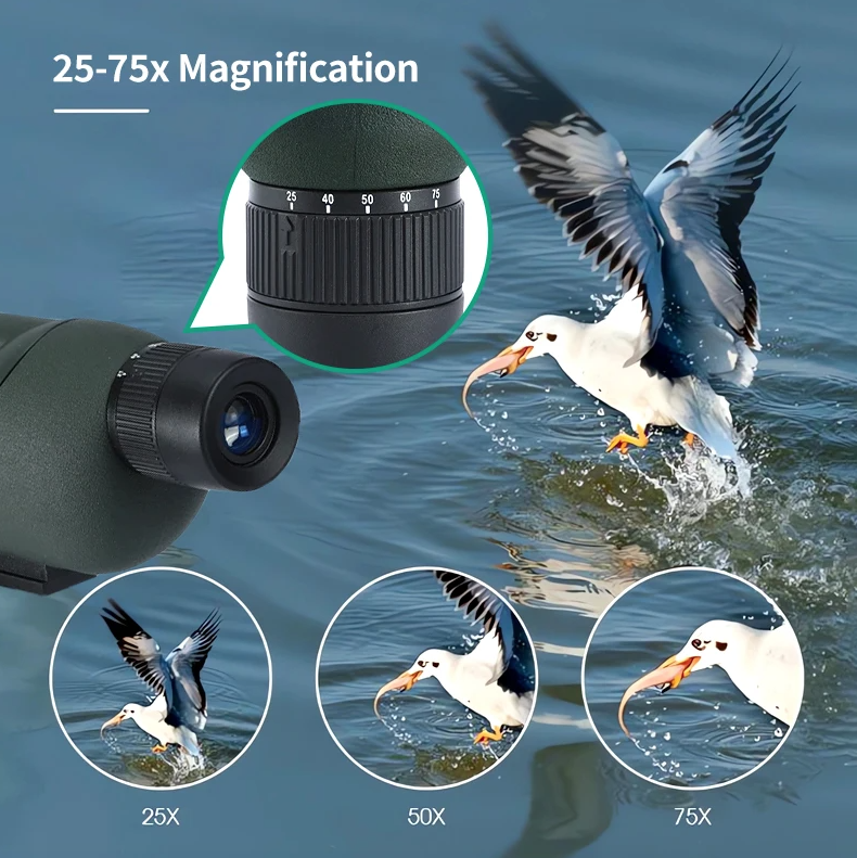 25-75x60 Zoom ED Monokulární Dalekohled Bak4 pro Kempování & Pozorování Ptáků - Výkonný Dalekohled