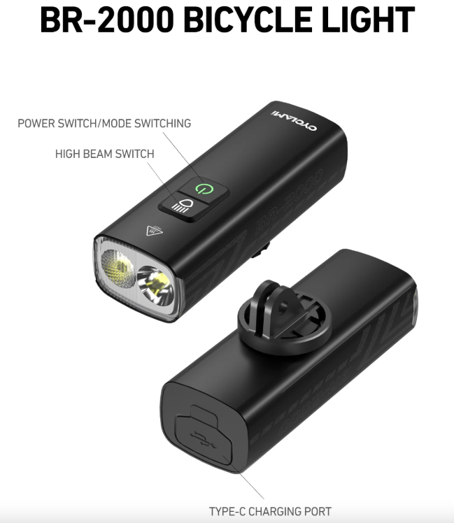 CYCLAMI BR2000/BR1200 světlo na kolo, 2000/1200 lumenů, USB-C. Odolné pro MTB/silnici. Buďte v bezpečí!