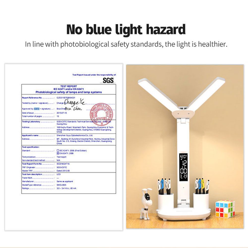 LED Stolní Lampa s Kalendářem a USB nočním světlem – Ochrana Očí, Přenosná, Nastavitelný Jas pro Domácí Kancelář a Ložnici