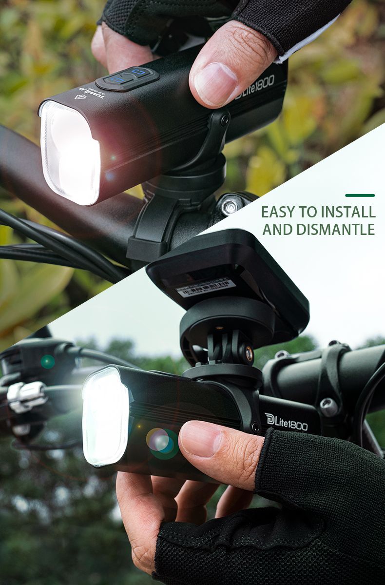 TOWILD DLite 1800 USB nabíjitelné cyklistické světlo, 2100 lumenů, voděodolné přední světlo, bezpečnost při cyklistice, baterie 5000 mAh
