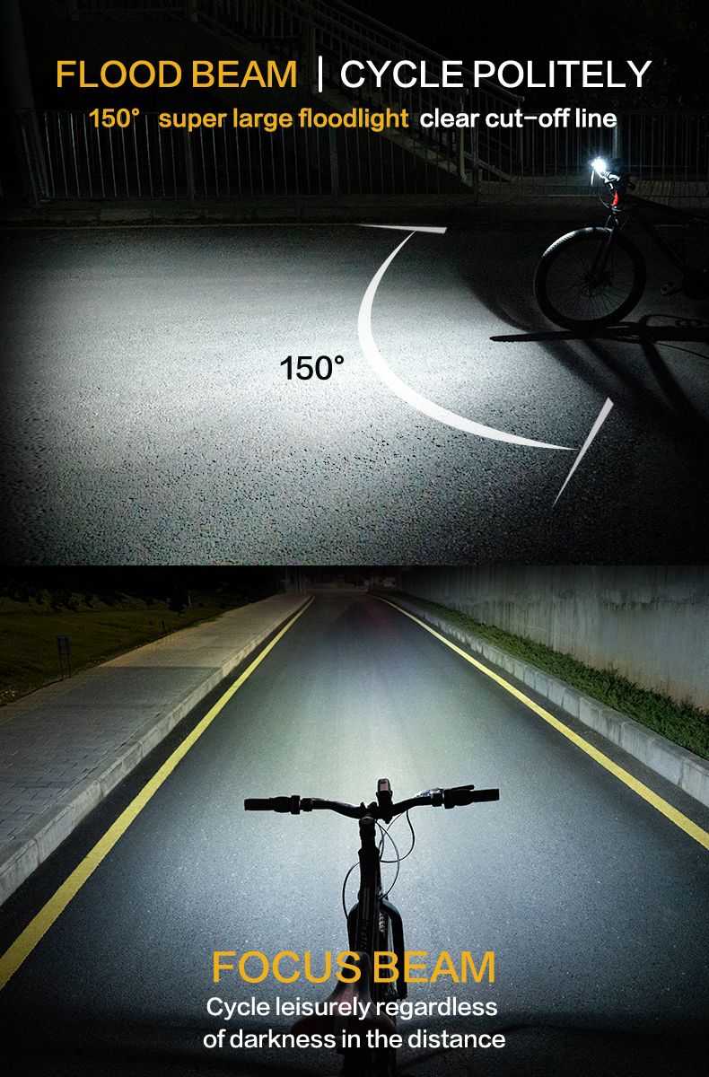 TOWILD DLite 1800 USB nabíjitelné cyklistické světlo, 2100 lumenů, voděodolné přední světlo, bezpečnost při cyklistice, baterie 5000 mAh