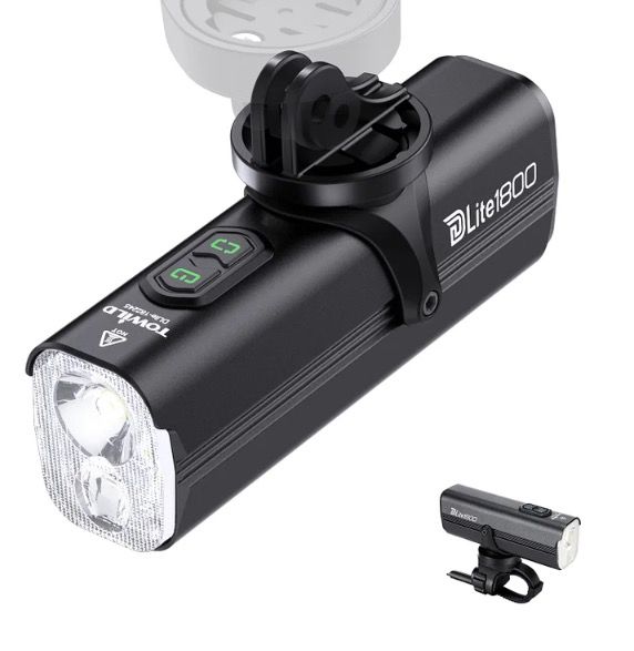 TOWILD DLite 1800 USB nabíjitelné cyklistické světlo, 2100 lumenů, voděodolné přední světlo, bezpečnost při cyklistice, baterie 5000 mAh