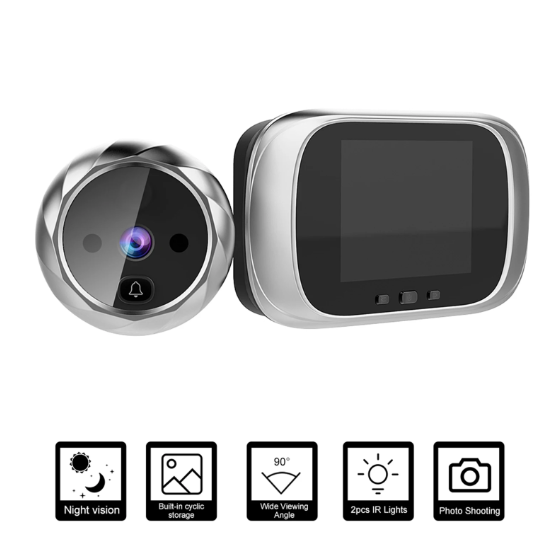 Digitální dveřní kukátko kamera se zvonkem – 2,8" LCD, noční vidění a foto pro bezpečí domova