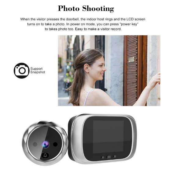 Digitální dveřní kukátko kamera se zvonkem – 2,8" LCD, noční vidění a foto pro bezpečí domova
