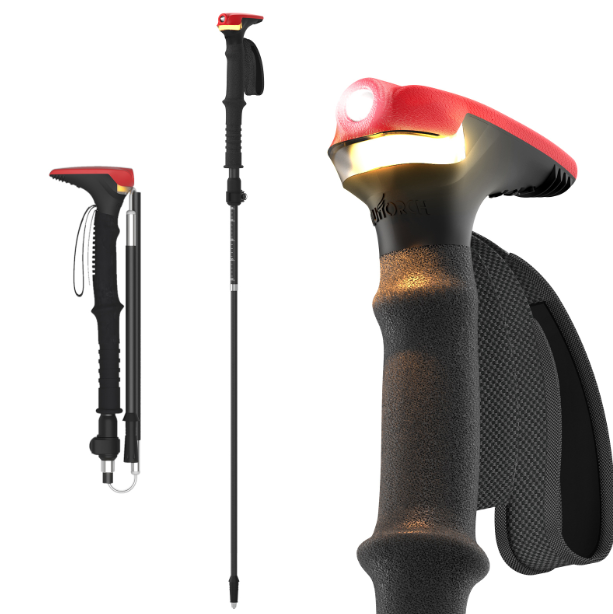 GUITORCH Trail Back: LED Trekové hole lehké hliníkové pro bezpečnost a noční turistiku