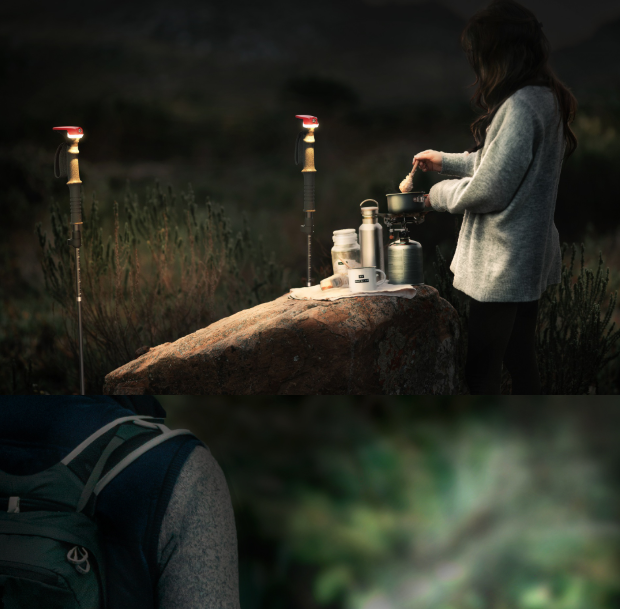 GUITORCH Trail Back: LED Trekové hole lehké hliníkové pro bezpečnost a noční turistiku