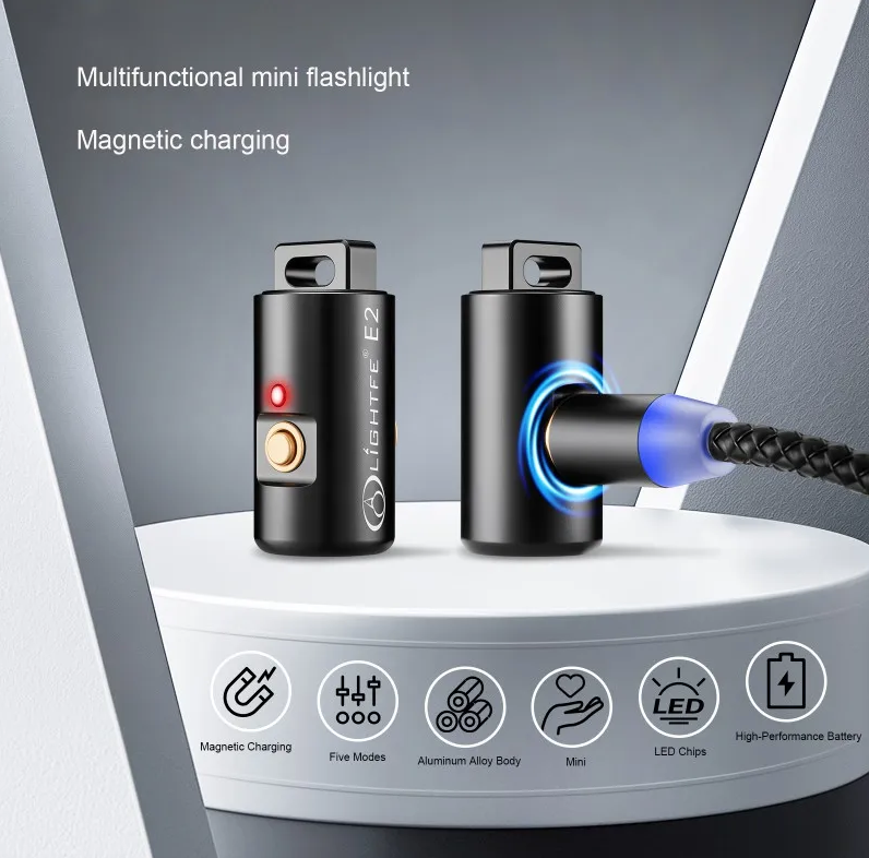 Mini svítilna LED, dobíjecí, kempingová, turistická, na klíče, s náhrdelníkem