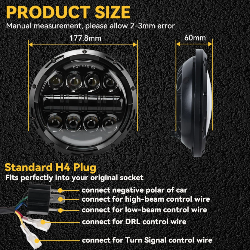 **7" 75W LED Světlomet pro Harley & Jeep Wrangler: Kulatý Vodotěsný Reflektor s DRL & Směrovkou**