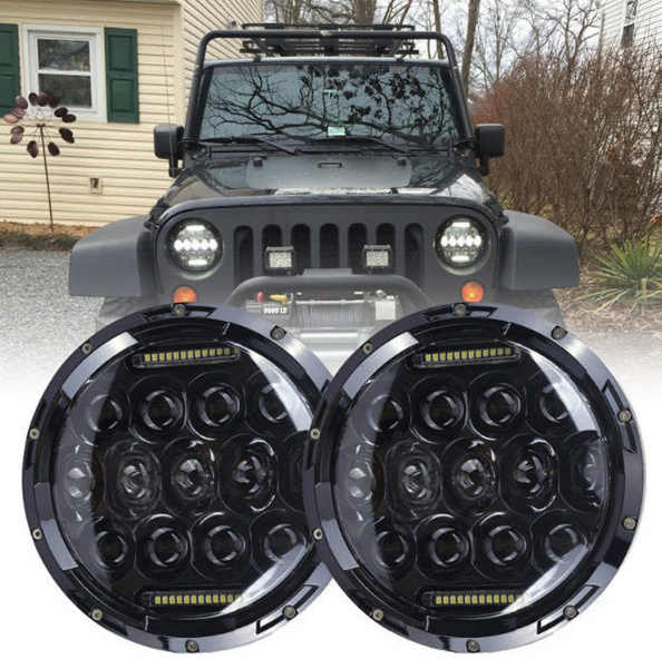 **7" 75W LED Světlomet pro Harley & Jeep Wrangler: Kulatý Vodotěsný Reflektor s DRL & Směrovkou**