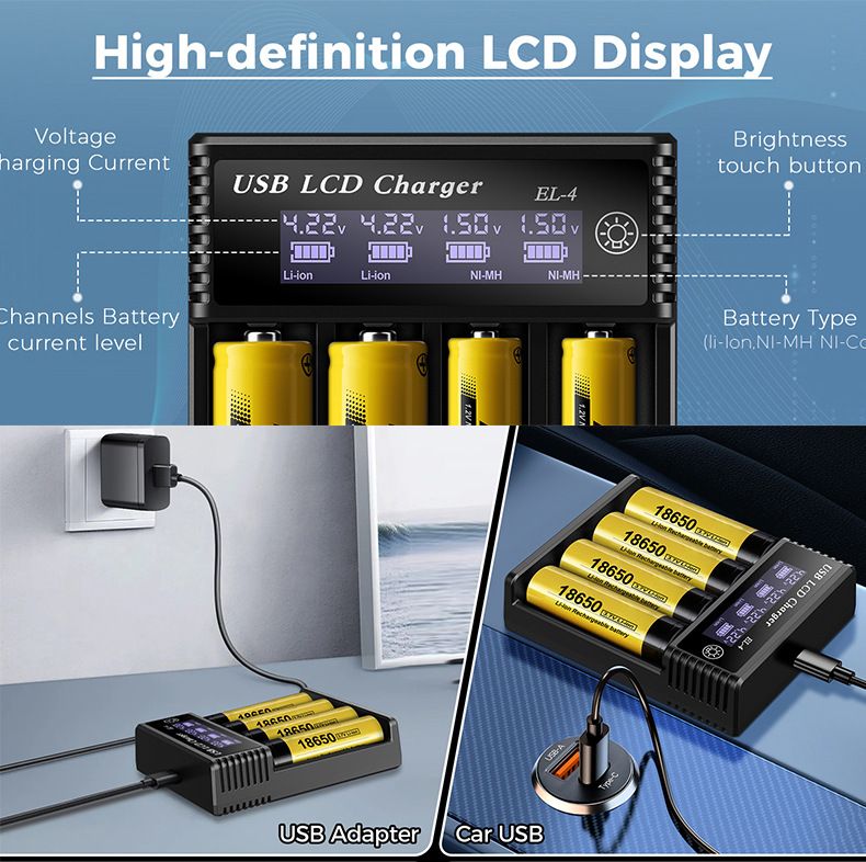 Inteligentní USB LCD Nabíječka pro 18650 3.7V, AA AAA Baterie | Bezpečné & Efektivní Dobíjení