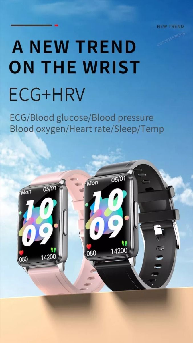 EP02 Chytré hodinky na měření krevního cukru a glukózy, ECG HRV, srdeční tep, teplota, 1,57" HD, voděodolný chytrý náramek, fitness tracker
