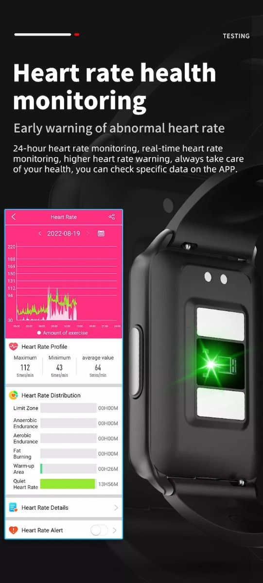 EP02 Chytré hodinky na měření krevního cukru a glukózy, ECG HRV, srdeční tep, teplota, 1,57" HD, voděodolný chytrý náramek, fitness tracker