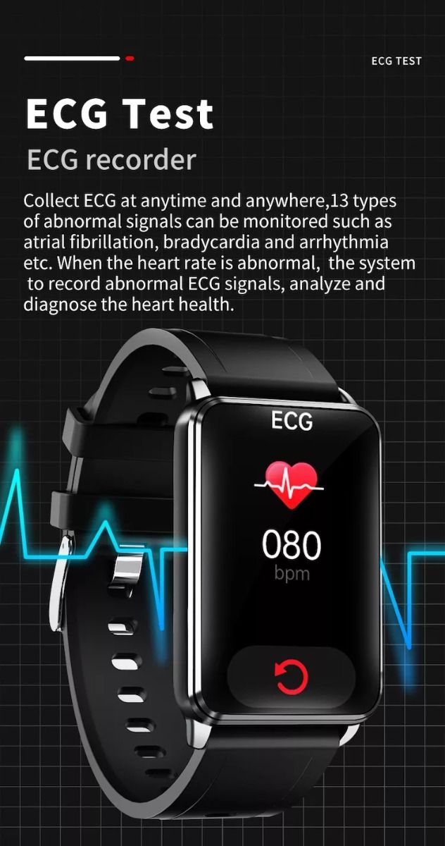 EP02 Chytré hodinky na měření krevního cukru a glukózy, ECG HRV, srdeční tep, teplota, 1,57" HD, voděodolný chytrý náramek, fitness tracker